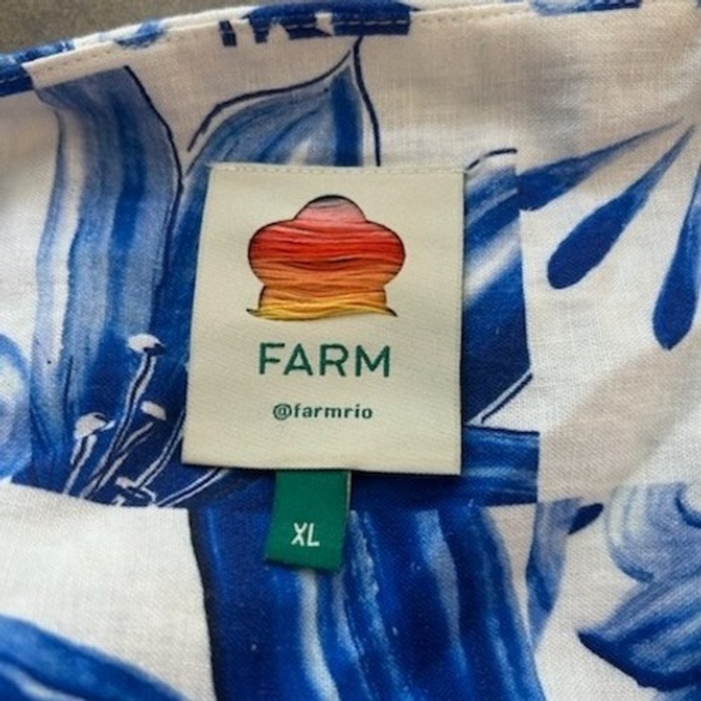 FARM Rio Blue and White Floral Button Front Puff Sleeve Dress - Picture 3 of 8